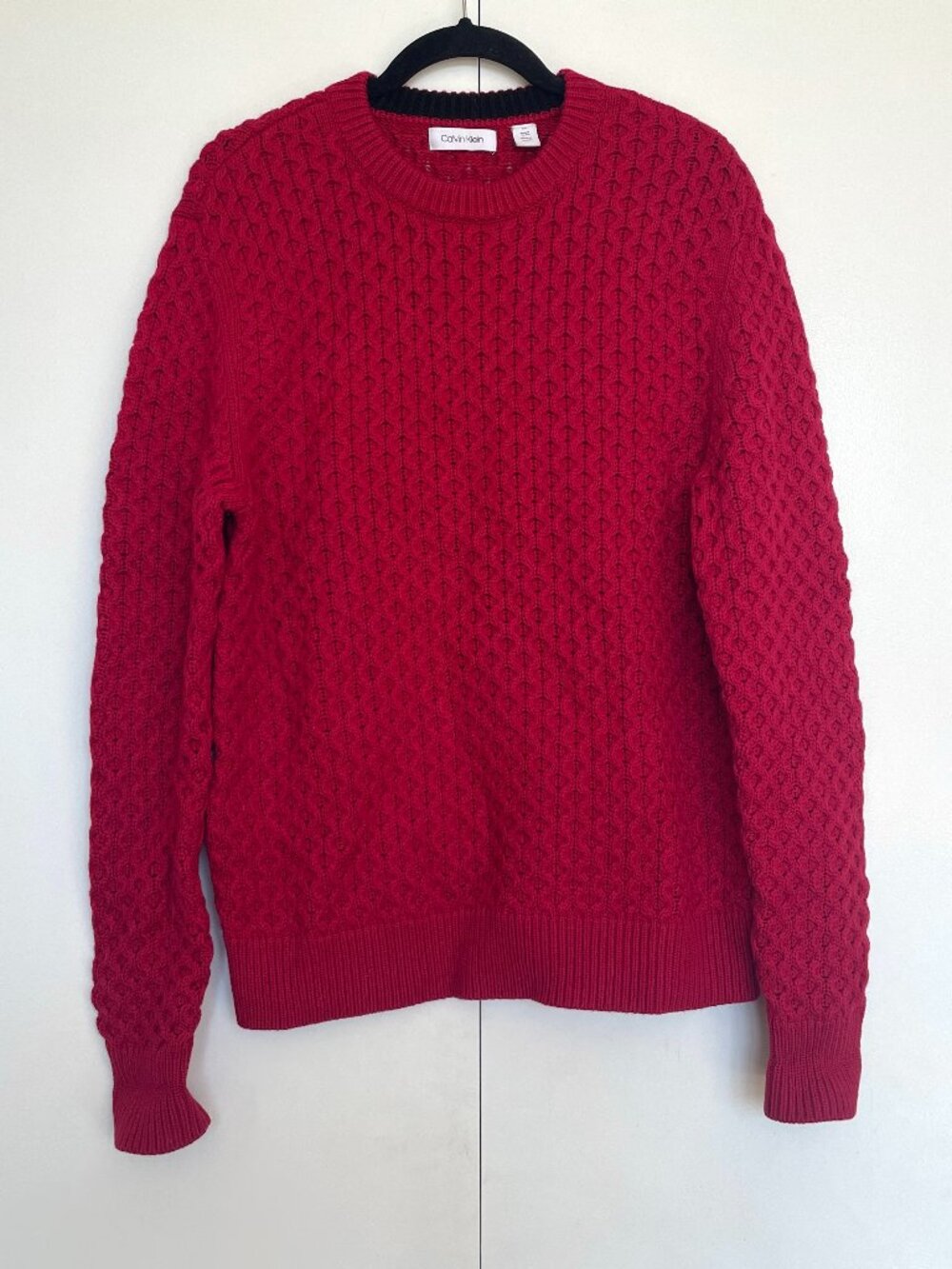 Calvin Klein | Red cable knit crew neck oversized wool blend sweater | Size L